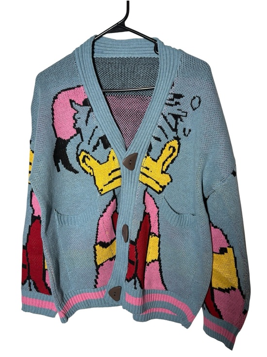 Handmade Sweaters - {NEW} Women's Donald Duck Knit Cardigan Sweater Large